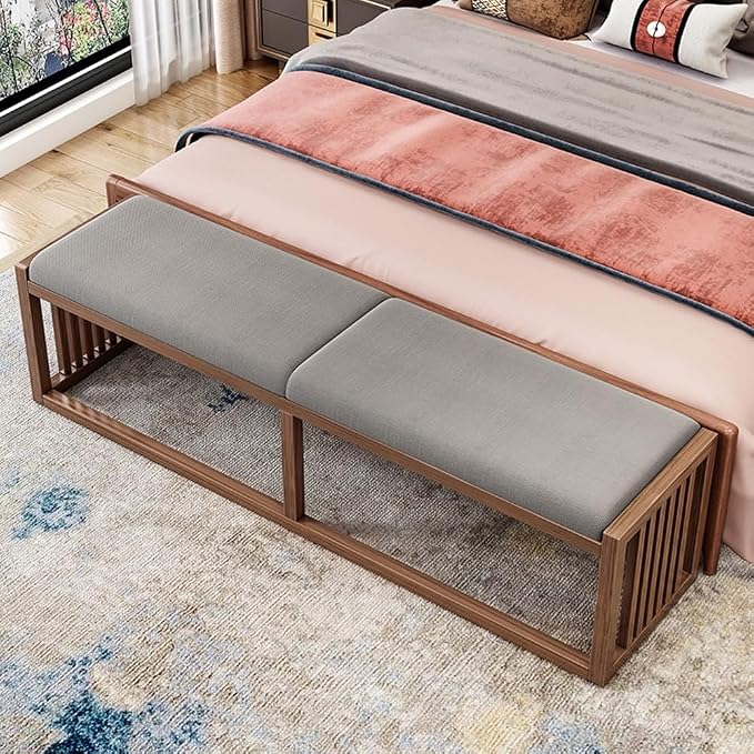 Modern Decor Bench Solid Wood New Chinese Style Bed End Stool Shoe Bench - Image 7