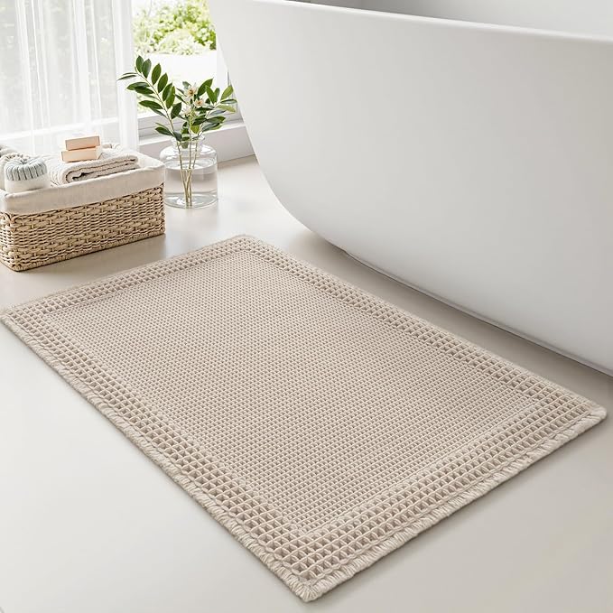 RESARE Waffle Bath Mat for Bathroom Non Slip Bathroom Rugs 18x30 Pale Beige | by Resare