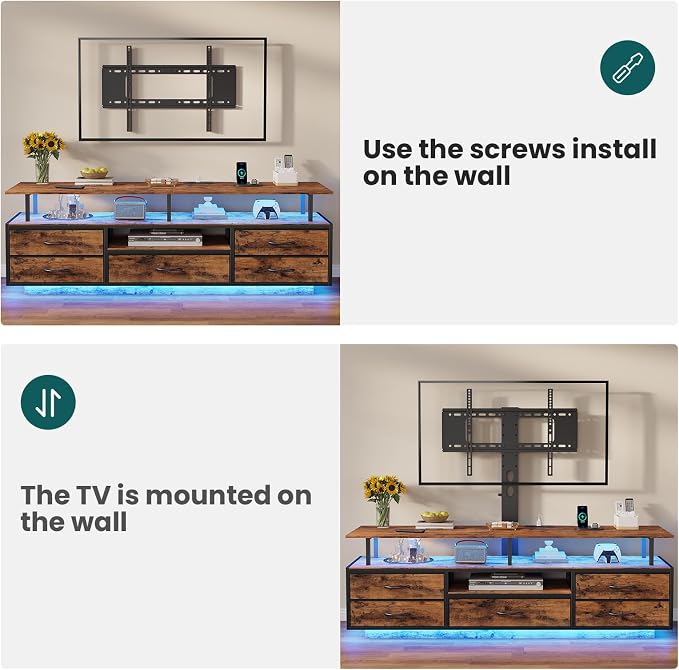 BTHFST TV Stand with Mount for 45/55/65/70 inch TVs, 51.2" LED TV Stand with - Image 7