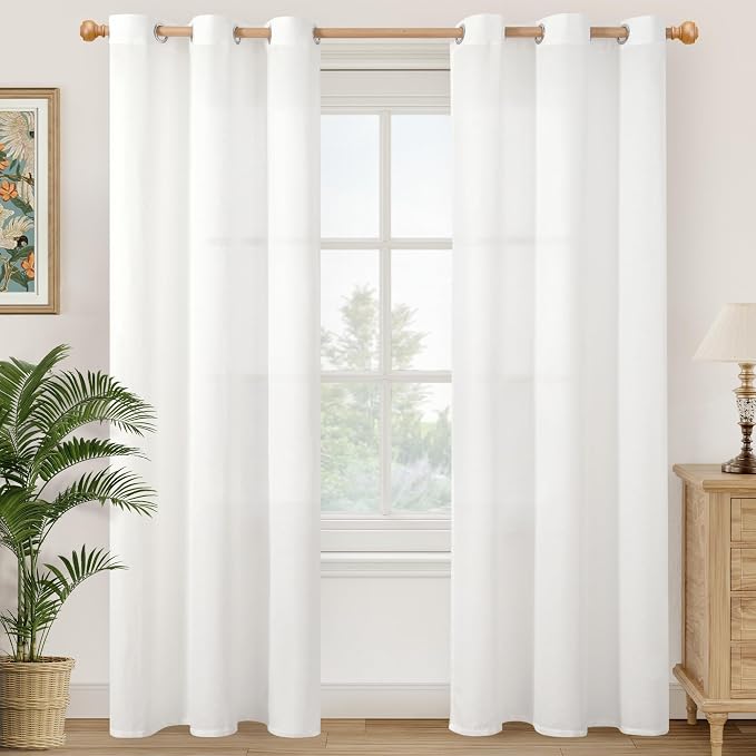 YoungsTex White Linen Curtains 84 Inch Length by YoungsTex