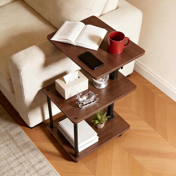 Swivel Side Table for Small Spaces, Adjustable Height End Table for Different by Bingyouth