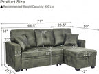 L Shaped Sectional Couch with Storage and Pull Out Bed, 3 Seater Sleeper Sofas - Image 3