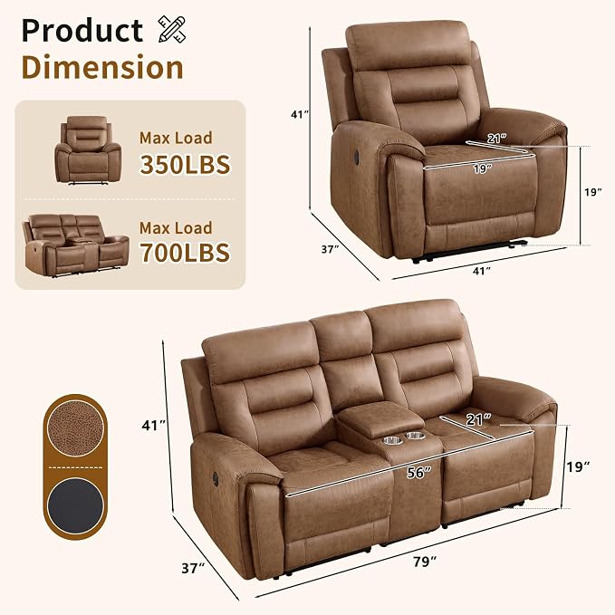 ANJ 2-Piece PU Leather Recliner Sofa Set - Image 2
