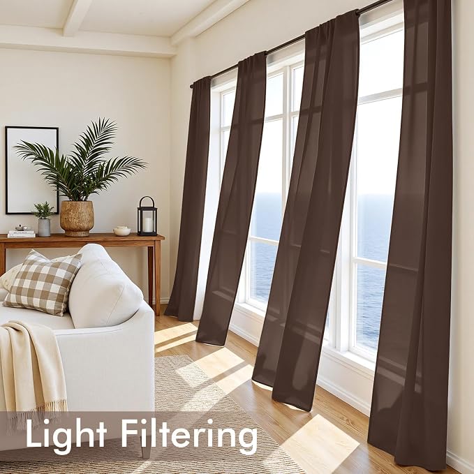 MIULEE Chocolate Sheer Curtains 96 Inches Long 4 Panels 42 x 96 Inches | Light - Image 4