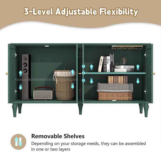 ARTPOWER 58'' Mid-Century Modern Buffet Storage Cabinet - Image 4