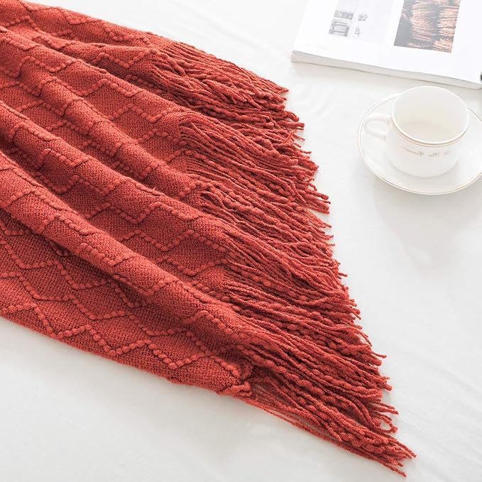 BOURINA Rust Throw Blanket 50 x90 Inches Textured Solid Soft Sofa Throw Bed - Image 6