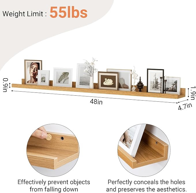 Floating Shelves for Wall, 48 inch Wood Floating Shelves Set of 2, Picture - Image 3
