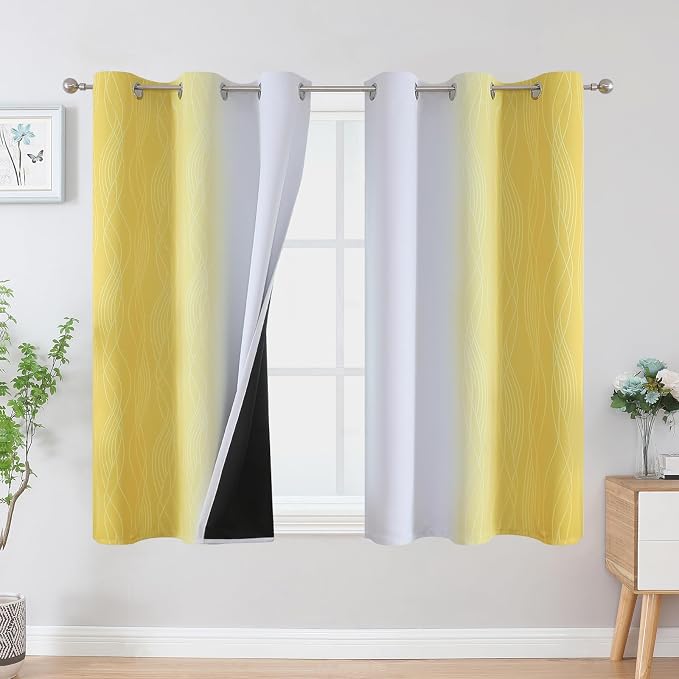 Yellow and Greyish White Ombre Blackout Curtains by ESTELARTEXTILER