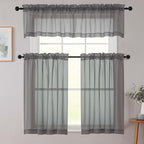 Grey Valances for Windows, Sheer Curtains 14 Inch Length 2 Pack Kitchen Curtain - Image 8