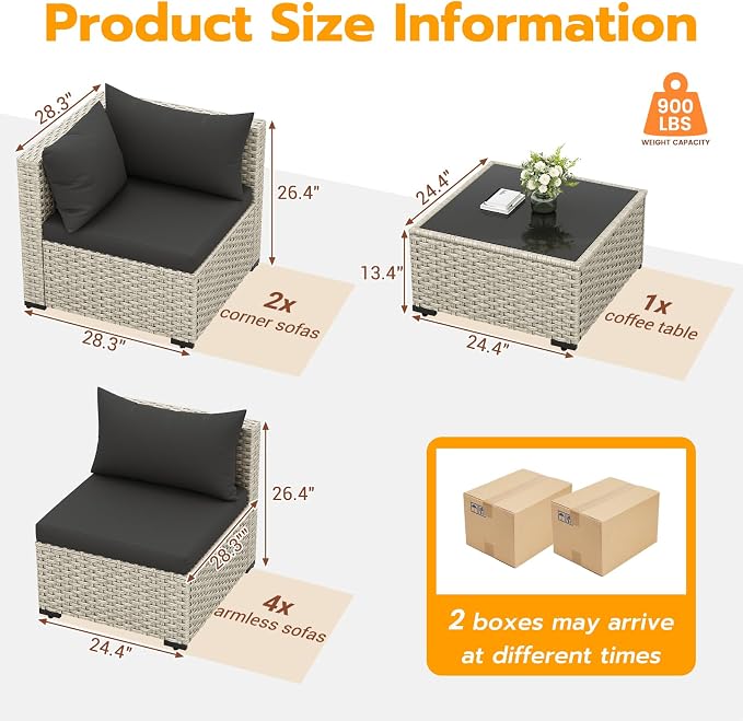 UDPATIO Outdoor Patio Furniture Set, 7-Piece Modular Sectional Sofa - Image 7
