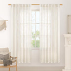 Cream Linen Boho Sheer Curtains 78 inch Length by LAMIT