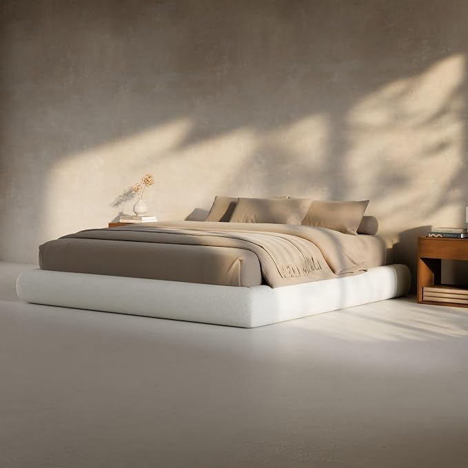 RECCI AirFrame Half-Moon Upholstered Queen Platform Bed Frame, Boucle Curved - Image 7