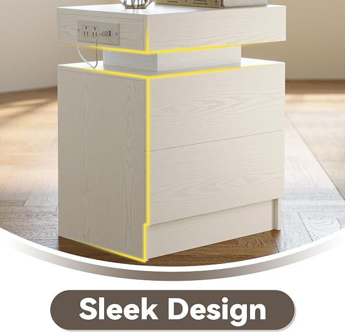 LIKIMIO Night Stand Set of 2, Modern White Nightstand - Image 8
