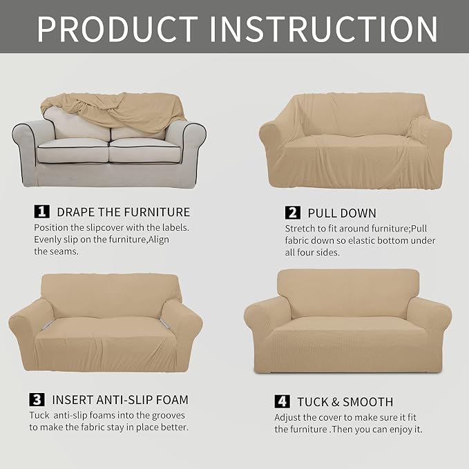Easy-Going Stretch Oversized Loveseat Couch Covers Washable Sand | 1-Piece - Image 6