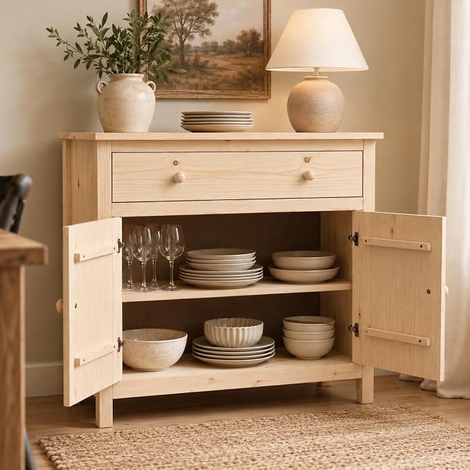 From the Tree Furniture 44" Wide Solid Pine Shaker Sideboard Buffet Cabinet — 2 - Image 9
