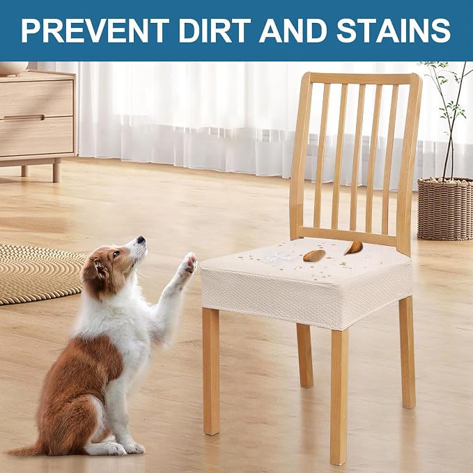 Smiry Waterproof Seat Covers for Dining Room Chairs Set of 8, Stretch Jacquard - Image 6