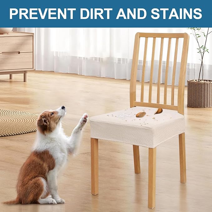 Smiry Waterproof Seat Covers for Dining Room Chairs Set of 4, Stretch Jacquard - Image 6