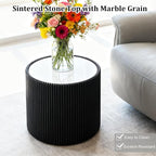 SSLine Round Drum Coffee Table Modern Sintered Stone Top Side End Table in - Image 6
