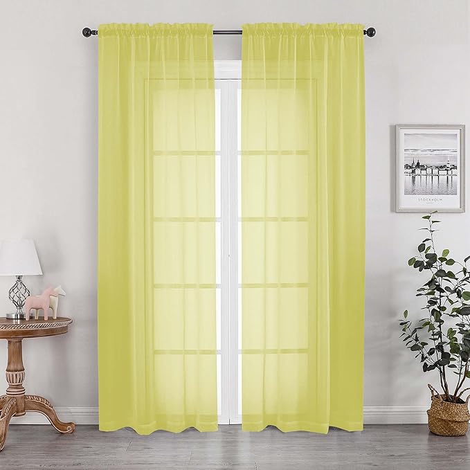 Lemon Sheer Curtains 84 Inches Long by OWENIE