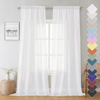 White Sheer Curtains 90 Inches Long 2 Panels, Farmhouse Voile Window Drapes Rod by Lecloud