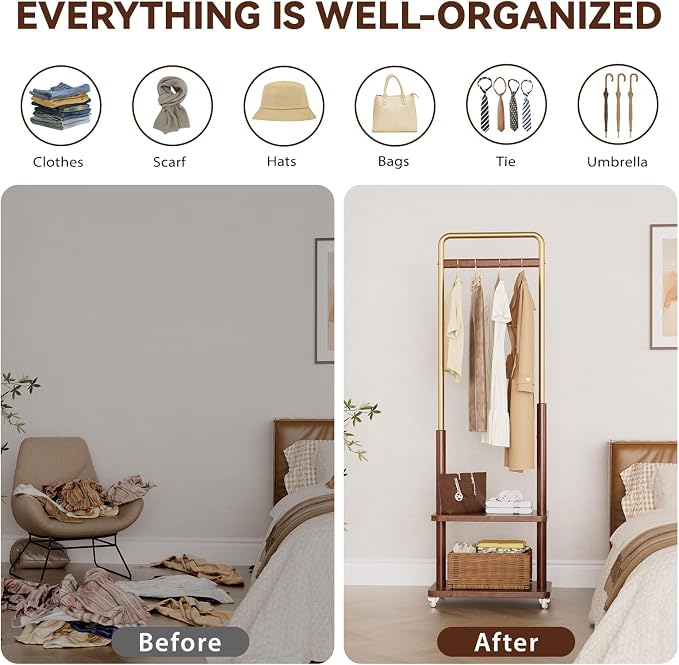 Taitiy Clothes Rack Solid Wood Coat Rack, - Image 3