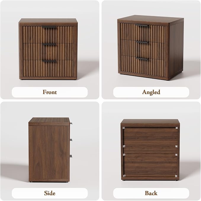 Fluted Nightstand with 3 Drawers, Tall Bed Side Table with Metal Handle - Image 9