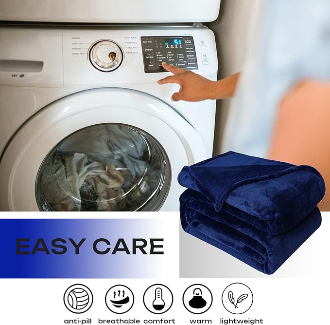 Fleece Plush Throw Blanket Navy Blue 50"x60"for Couch Fuzzy Cozy Flannel | - Image 5