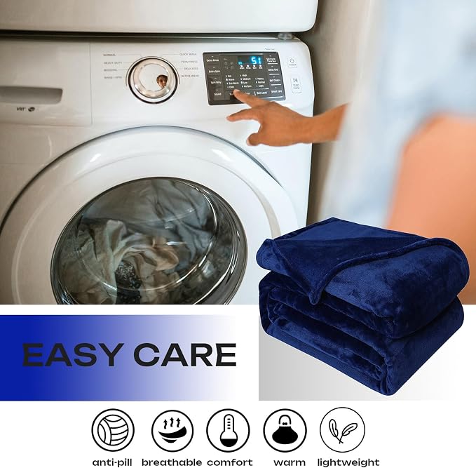 Fleece Plush Throw Blanket Navy Blue 50"x70"for Couch Fuzzy Cozy Flannel | - Image 4