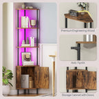 HOOBRO Corner Cabinet with LED Light, Corner Shelf Stand with Storage and Doors - Image 7