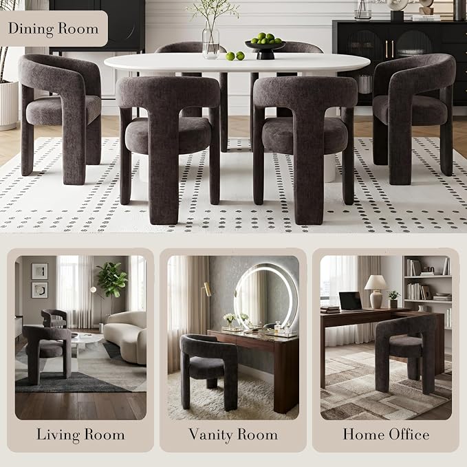 Modern Chenille Dining Chairs Set of 4, Upholstered Barrel Chairs - Image 5