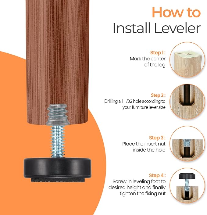 M6 Adjustable Furniture Leveler, 12 Pack Rubber Leveling Feet Screws in Threaded - Image 5