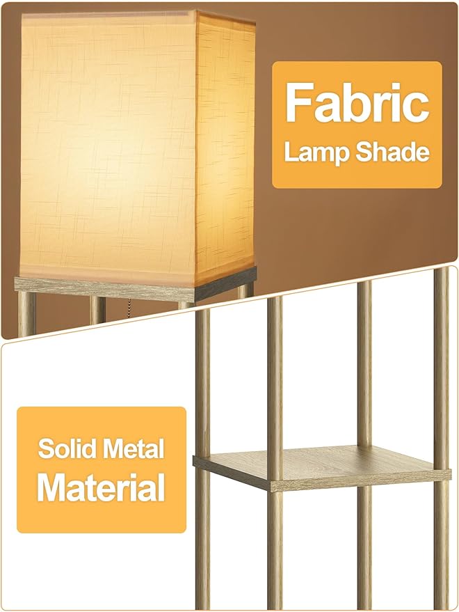 Floor Lamp with Shelves for Living Room Natural Wood, Shelf Floor Lamp with 3 - Image 2