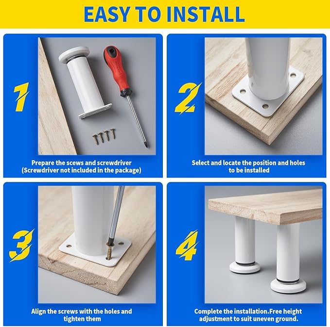 6 Pcs Adjustable Height Furniture Support Legs 3.15-4.72 inch, Metal Heavy Duty - Image 5