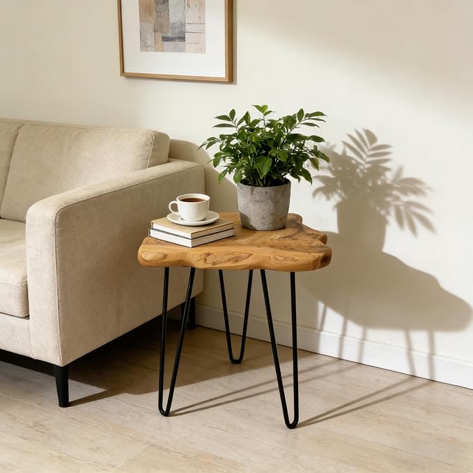Rustic Solid Wood Live Edge Style End Table, Natural Wood Side Table - Image 4