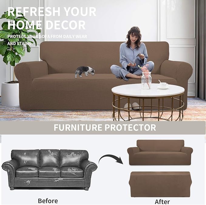 Easy-Going Stretch Oversized Loveseat Couch Covers Washable Brown | 1-Piece - Image 4