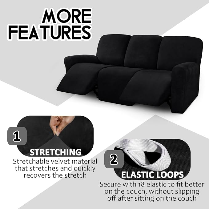 ULTICOR Velvet 8-Pieces Recliner Sofa Covers Stretch Reclining Couch Covers - Image 4