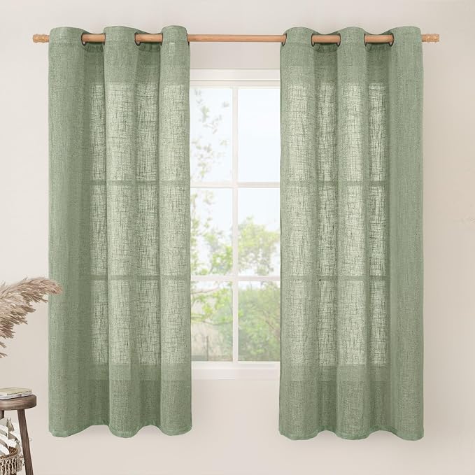 Linen Blended Curtains 63 Inches Long, Soft Thick Linen Textured Light by LAMIT