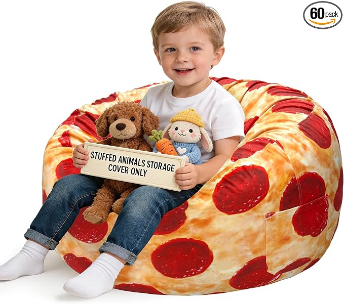 Lukeight Pizza Stuffed Animals Storage Bean Bag Chair Cover by Lukeight