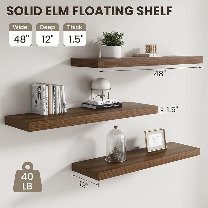 Dreamland 48 inch Floating Shelves, Rustic Wood Floating Wall Shelf - Image 3