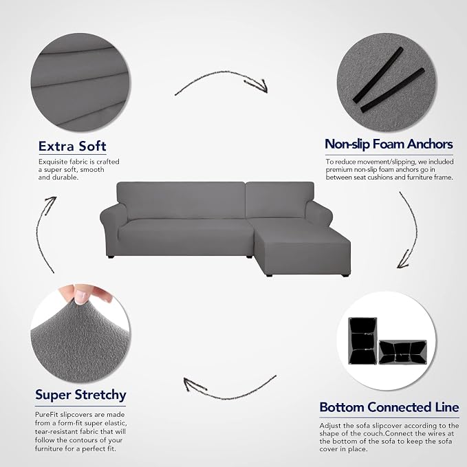 PureFit Stretch Sectional Couch Covers 2 pcs Non Slip L Shape Sofa Cover - Image 4