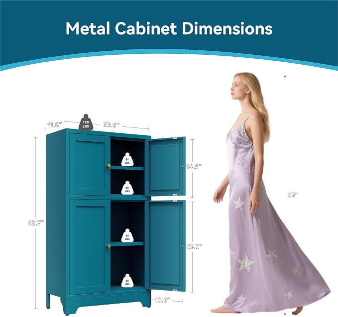 Bevivog Bathroom Floor Storage Cabinet, Metal Accent Cabinets - Image 3