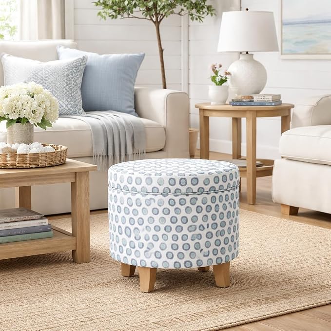 HomePop Upholstered Round Storage Ottoman|Homepop Home Décor|Upholstered Round - Image 4
