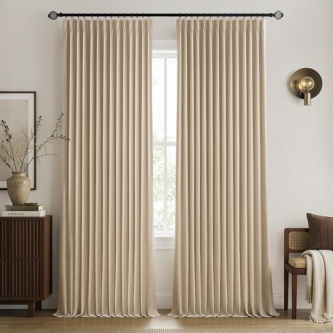 MIULEE Taupe Pinch Pleated 100% Blackout Linen Curtains 40x96 Inches | Room by MIULEE