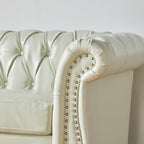LEVNARY Leather Sofa, Chesterfield Tufted Upholstered 2 Seater Couch, Modern - Image 4