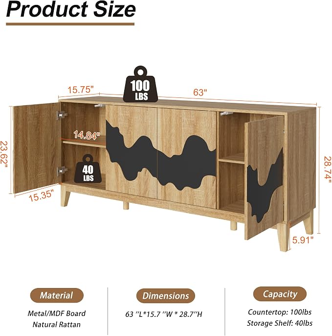 UEV Buffet Cabinet, Kitchen Storage Cabinet - Image 2
