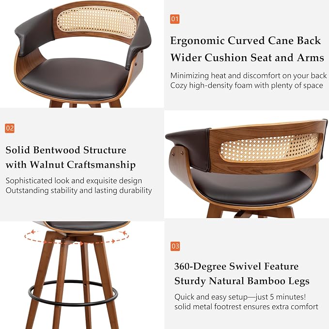 Set of 4 Rattan Swivel Bar Stools - Image 3