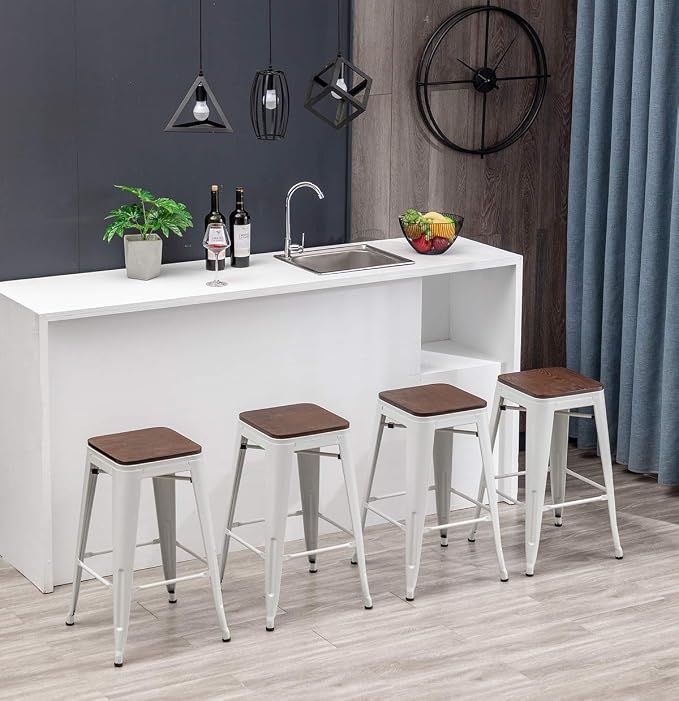 HAOBO Home Modern Industrial Metal Barstool Counter Height Stools Stackable - Image 6