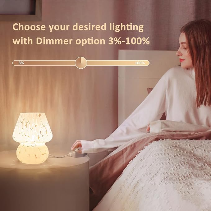 ONEWISH Cute Mushroom Lamp Small Bedside Table Lamp Set of 2 Stepless Dimmable - Image 3