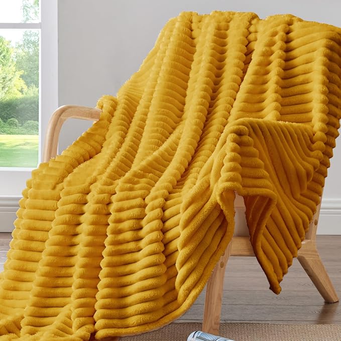 BEDELITE Ribbed Twin Blanket for Couch & Bed, Mustard Yellow, Warm Yet - Image 2
