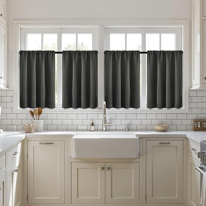 MIULEE 4-Panel 36 Inch Blackout Kitchen Tier Curtains Over Sink Dark Grey | - Image 7